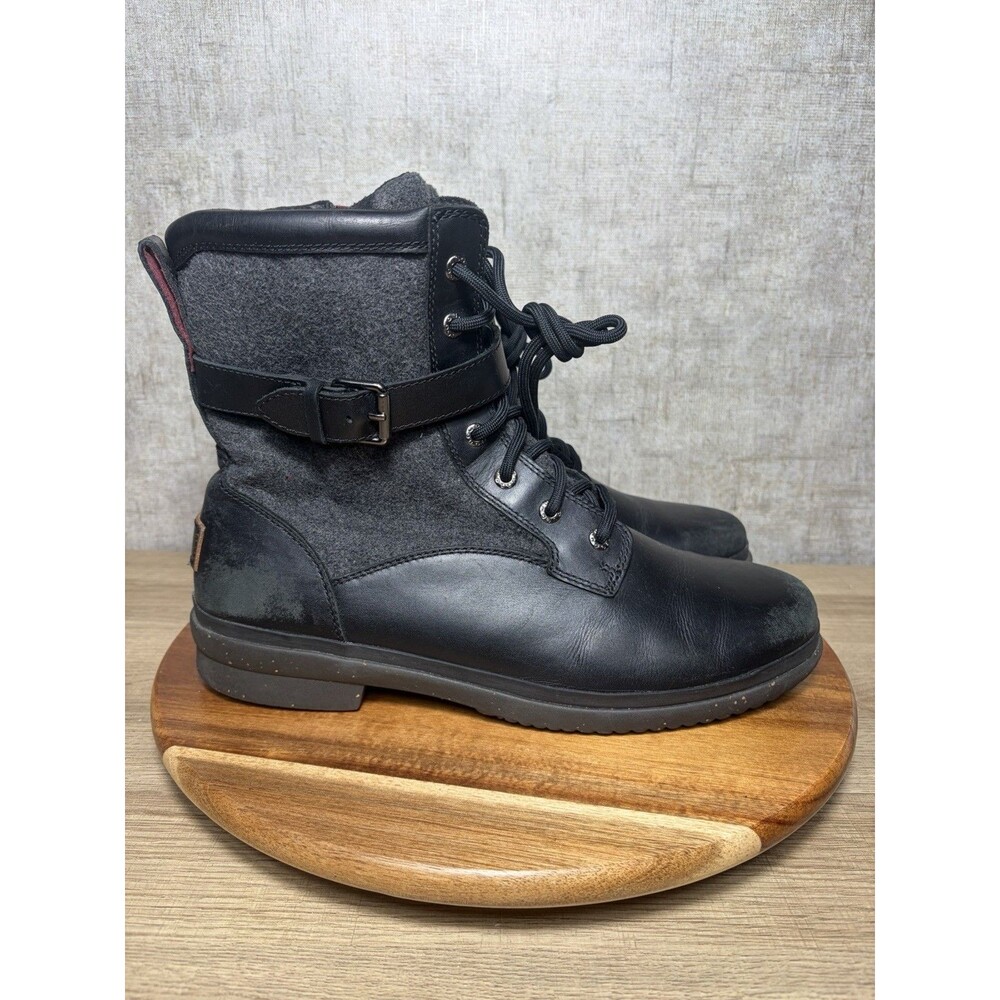 UGG Kesey Women’s Size 11 US Black Leather Wool Lined Waterproof  Boots 1005264